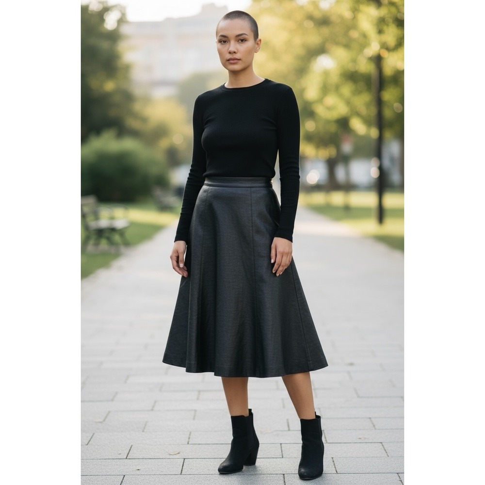 Chaps Fully Lined 100% Linen Skirt Women Midi Black Size 12